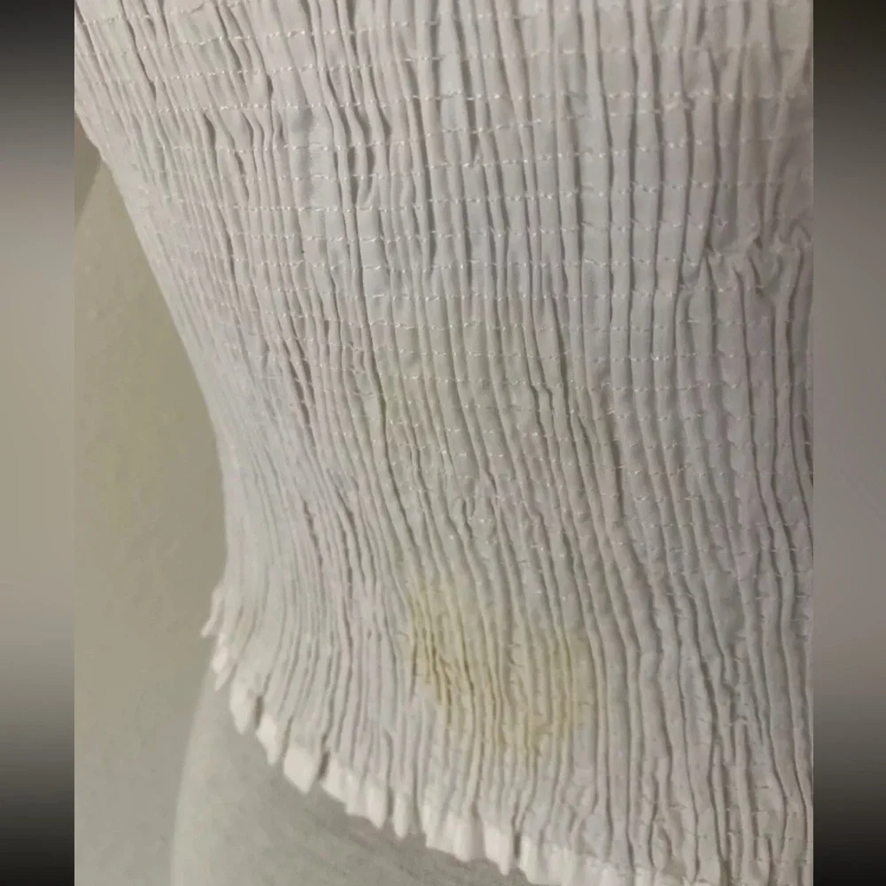 ZARA Womens Junior Girls Size L White Cropped Top Blouse Short Ruffle Sleeve - Picture 15 of 16